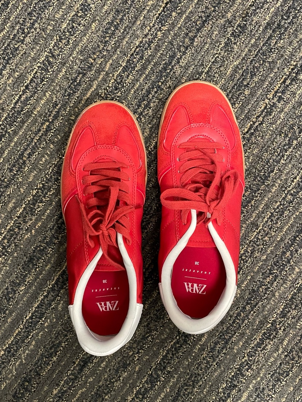 Zara Red Lace-Up Women’s Sneakers with White Trim